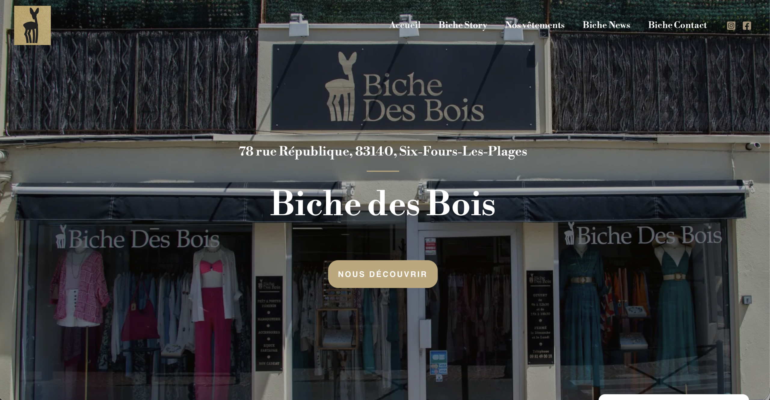 Page d'accueil site internet Biche des Bois