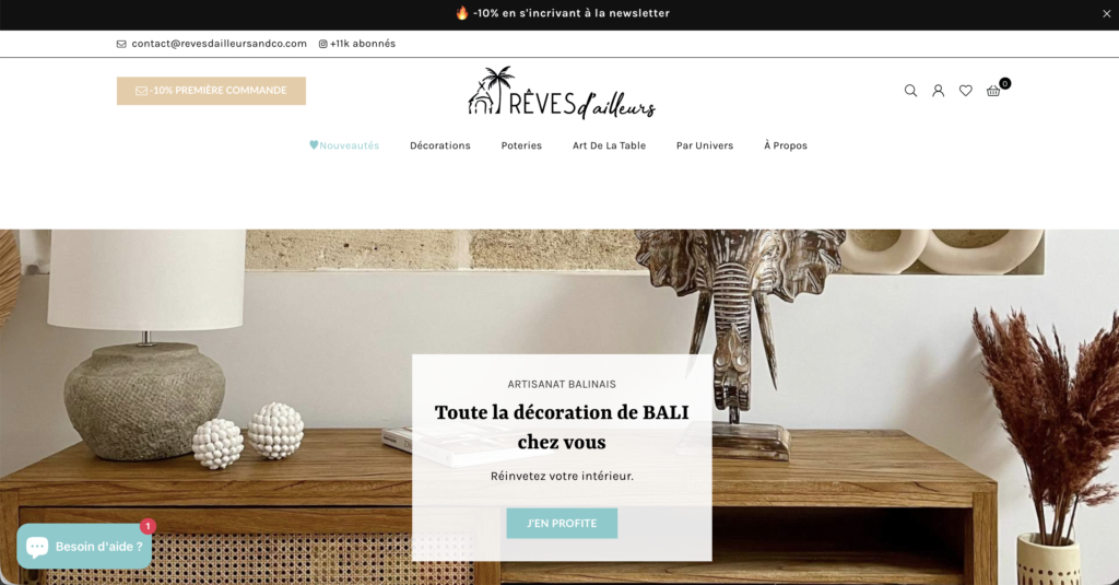 Page d'accueil site internet rêves d'ailleurs 83